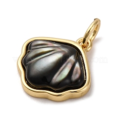 Brass Pave Natural Black Lip Shell Pendants&nbsp;KK-P308-05G-01