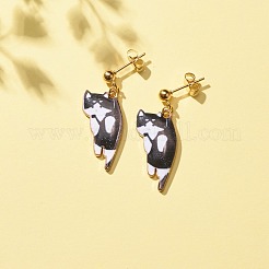 Alloy Cat Dangle Stud Earrings with Enamel&nbsp;EJEW-JE04919