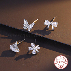 Anti-Tarnish 4Pcs 4 Style Rhodium Plated 925 Sterling Silver Stud Earrings Set&nbsp;PI9253-2