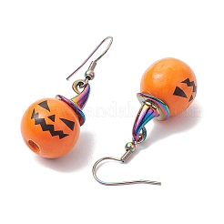Halloween Theme Alloy Wood Pumpkin Dangle Earrings&nbsp;EJEW-JE05850-02