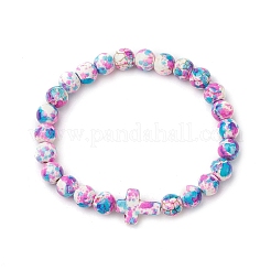 Round Synthetic Turquoise Beaded Stretch Bracelets for Womenm Men&nbsp;BJEW-JB11548-02