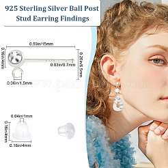 5 Pairs 925 Sterling Silver Round Ball Stud Earring Findings&nbsp;STER-BBC0006-26A