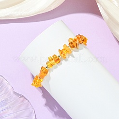 Natural Amber Chip & Round Non-magnetic Synthetic Hematite Beaded Stretch Bracelets for Women Men&nbsp;BJEW-JB13738