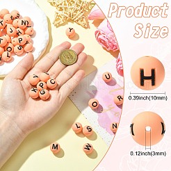 1 Set 26Pcs Orange Round with Letter Silicone Beads&nbsp;ST-CJ0041-009