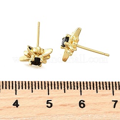 Star Brass Micro Pave Cubic Zirconia Stud Earrings&nbsp;EJEW-G433-01G-01