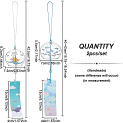 2Pcs 2 Styles Round with Boat & Bird Pattern Glass Wind Chime&nbsp;HJEW-BC0001-10