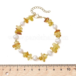 Natural Amber & Cultured Freshwater Pearl & Brass Beaded Bracelets for Women&nbsp;BJEW-JB13663