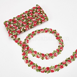3D Flower Embroidery Polyester Lace Trim&nbsp;SRIB-WH0011-141D