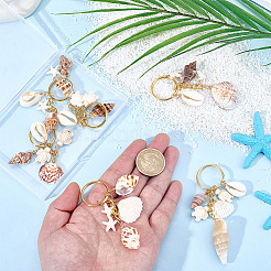 6Pcs 6 Styles Ocean Style Natural Shell with Synthetic Turquoise & Spiral Shell Keychains&nbsp;KEYC-SP0001-56