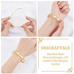 1Pc Stainless Steel Grooved Bangles&nbsp;STAS-UN0042-50A-G