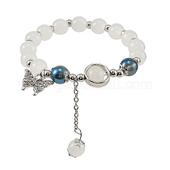 Alloy Butterfly Charm Handmade Lampwork Round Beaded Stretch Bracelets for Women&nbsp;AL-CBA1A3E-01P