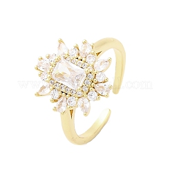 Brass Micro Pave Clear Cubic Zirconia Cuff Rings for Women&nbsp;RJEW-A062-03G