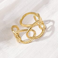 Oval 304 Stainless Steel Open Cuff Ring for Women&nbsp;LS-RJEW-Z083-03G-01