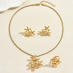 Flower Stainless Steel Stud Earrings & Pendant Necklaces & Rings Sets for Women&nbsp;PR9853