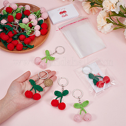30Pcs 2 Colors Polyester Crochet Cherry Keychains&nbsp;KEYC-MA00012