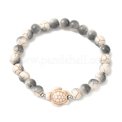 Baking Paint Synthetic Turquoise Round & Tortoise Beads Stretch Bracelets for Men Women&nbsp;BJEW-JB12340-02