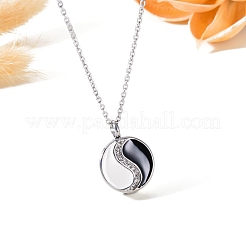Women's 304 Stainless Steel Rhinestones Flat Round with Yin-yang Memorial Urn Necklace for Ashes&nbsp;PW-WG1E4F5-01