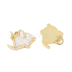 Brass Pave Natural White Shell Pendants&nbsp;KK-U058-21G