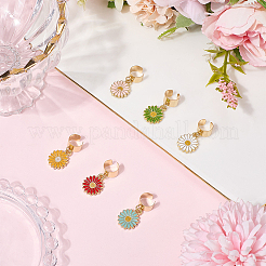 6Pcs 6 Colors Alloy Enamel Flower Stethoscope Pendant Decorations&nbsp;HJEW-SP0001-35