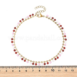 304 Stainless Steel Enamel Flat Round Tassel Anklets for Women&nbsp;AJEW-AN00871