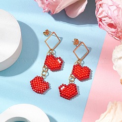 Handmade Glass Seed Beads Heart Stud Earrings&nbsp;EJEW-MZ00279-01