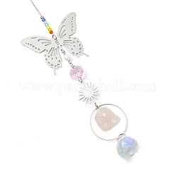 Butterfly Sun 201 Stainless Steel & Natural Rose Quartz Suncatcher&nbsp;HJEW-JM04935