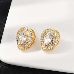 Brass Micro Pave Clear Cubic Zirconia Clip-on Earrings&nbsp;EJEW-H154-11A-G