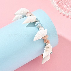 Boho Natural Shell & Larimar & Dyed Morganite Chip Beaded Bracelets for Women&nbsp;BJEW-JB14506