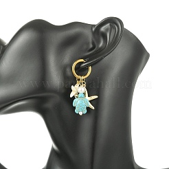 Tortoise Starfish Synthetic Turquoise & Shell Pearl Hoop Earrings&nbsp;EJEW-JE07149