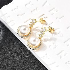 Round Brass Micro Pave Clear Cubic Zirconia Dangle Stud Earrings&nbsp;EJEW-C154-02G