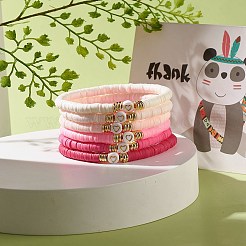 Handmade Polymer Clay Heishi Beads Stretch Bracelets Set with Heart Pattern Beads for Women&nbsp;BJEW-JB07449