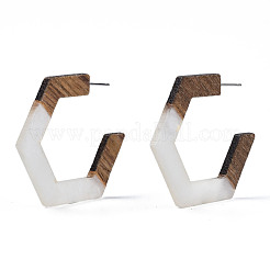 Hexagon Half Hoop Earrings for Women&nbsp;EJEW-N017-006C