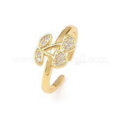 Brass Micro Pave Cubic Zirconia Cuff Rings for Women&nbsp;RJEW-B153-03G