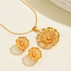 Hollow Brass Flower Stud Earrings & Pendant Necklaces Sets for Women&nbsp;MA5194