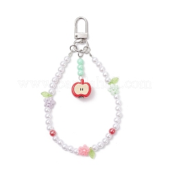 Opaque Acrylic Apple & ABS Plastic Pearl Beads Pendant Decorations&nbsp;HJEW-JM04248