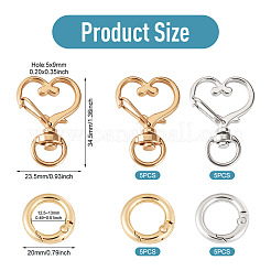 10Pcs 2 Colors Heart Alloy Swivel Snap Hook Clasps & 10Pcs 2 Colors Alloy Spring Gate Rings Findings Kits&nbsp;FIND-TADJ0001-23