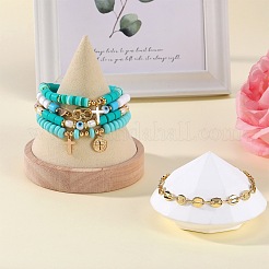 5Pcs 5 Style Handmade Polymer Clay Stretch & Brass Beaded & Alloy Link Chain Bracelets Set&nbsp;BJEW-SZ0001-66C
