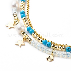 3Pcs 3 Style Natural Pearl & White Moonstone & Synthetic Turquoise & Opalite Beaded Necklaces Set&nbsp;NJEW-JN04000
