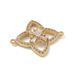 Rack Plating Brass Clear Cubic Zirconia Flower Connector Charms&nbsp;KK-A234-063G