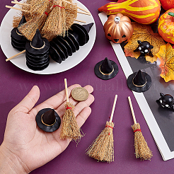 20Pcs Halloween Wood Mini Broom&nbsp;DJEW-ME0001-07