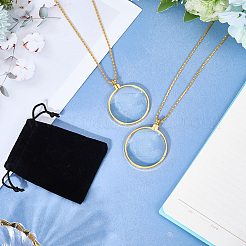 2Pcs Flat Round 5X Magnifying Glass Pendant Necklaces&nbsp;NJEW-SP0001-03G