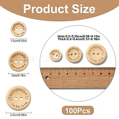 100Pcs 5 Styles Wooden Buttons&nbsp;BUTT-YW0001-03