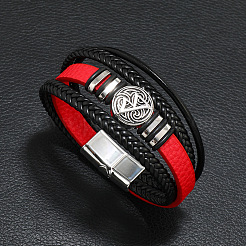 Flat Round Imitation Leather Multi-strand Bracelets for Men&nbsp;FS-WG693A0-02