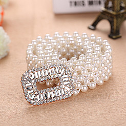 Woven Round Plastic Pearl with Crystal Rhinestone Waist Belly Chains for Women&nbsp;FS-WG81893-01