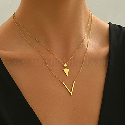 Stainless Steel Geometric Hollow Double Layer Triangle Pendant Necklaces for Women&nbsp;KK9797