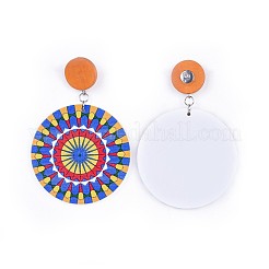 Dyed Printed Wooden Dangle Stud Earrings&nbsp;EJEW-JE03222