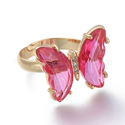 Adjustable Brass Glass Finger Rings&nbsp;RJEW-P148-A01-14