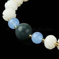 Dyed Bodhi Wood & Natural Agate Beaded Stretch Bracelet with Lotus Charms for Women&nbsp;BJEW-R310-01