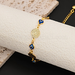Vintage Beach Brass Coin Blue Evil Eye Link Chain Anklets for Women&nbsp;MD8802