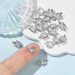 SHEGRACE Brass Pave Clear Cubic Zirconia Square Connector Charms&nbsp;XGRQ2O726-447P